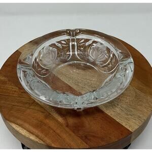 Vintage KIG Indonesia Frosted Pressed Glass Rose Pattern Ashtray 4 Rest 6"